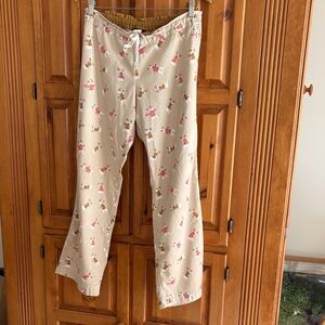 J. Crew tan Flannel Pajama Pants w/reindeer print gathered waistband tie closure
